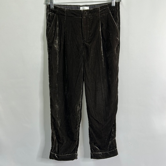 ett:twa Anthro velvet pocketed cuff trouser pants taupe S - Picture 2 of 11